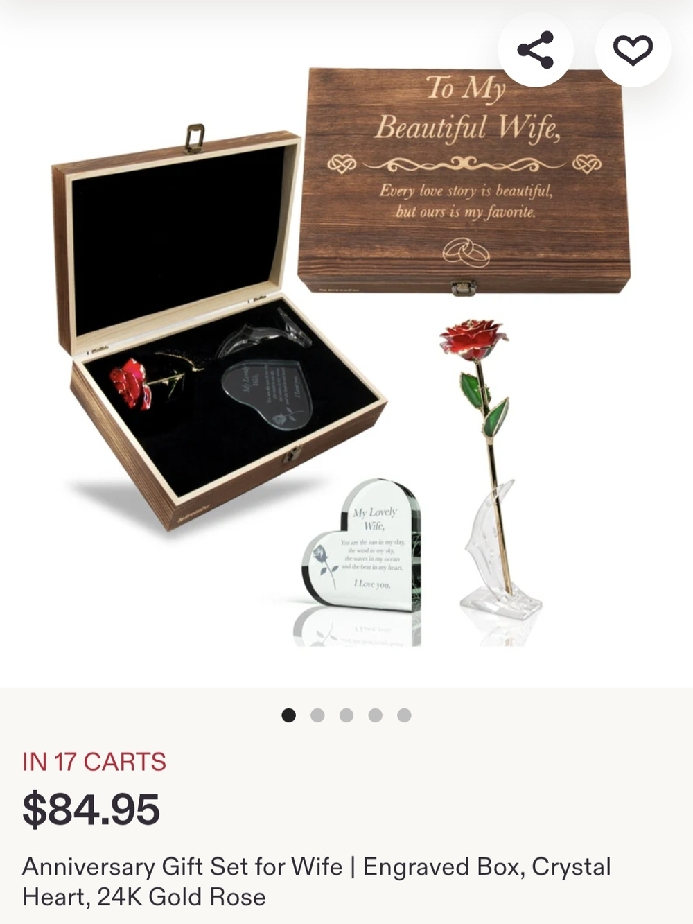 Engraved Anniversary Gift Set with 24K Gold Rose - Wood Box
